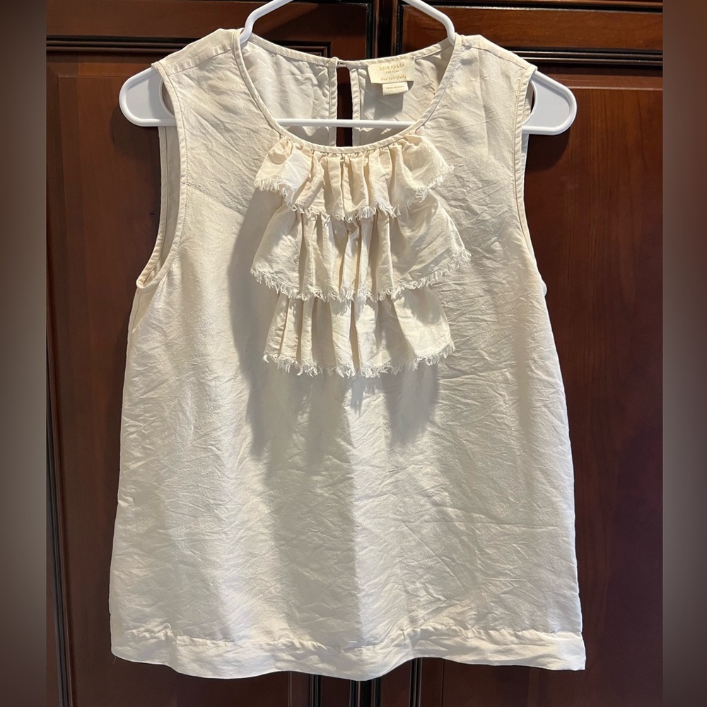 Kate Spade Silk Cream Raw-Edge Ruffle Lined Tank Top Blouse - S